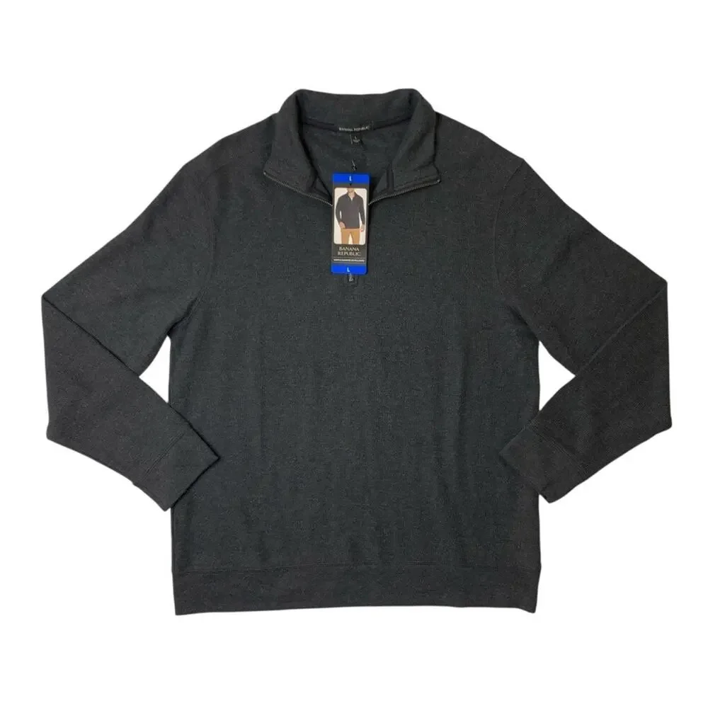Banana Republic Sweater Mens Large Waffle 1/4 Zip Pullover Mock Neck Long Sleeve